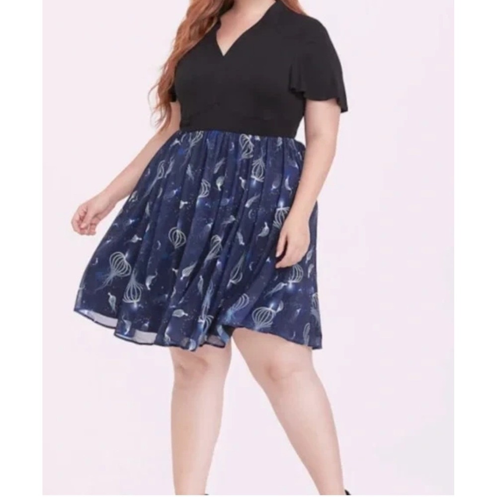 Women Torrid Crimes of Grindelwald Sz12  Chiffon Skater Dress Boho Whimsical Y2K